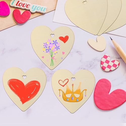 Miniatura 6 de Tmflexe Tmflexe - 50 adornos de madera sin terminar de San Valentín en forma de corazón, regalo de manualidades para el Día de la Madre, paquete de