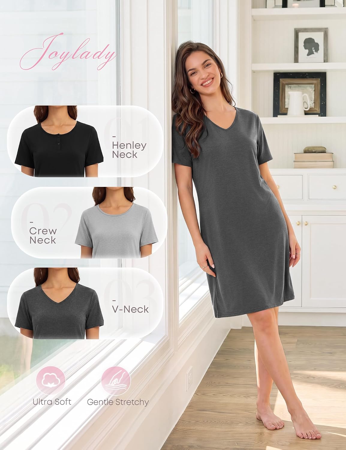3 Pack Nightgowns for Women Soft Nightshirts Short Pajama Dress