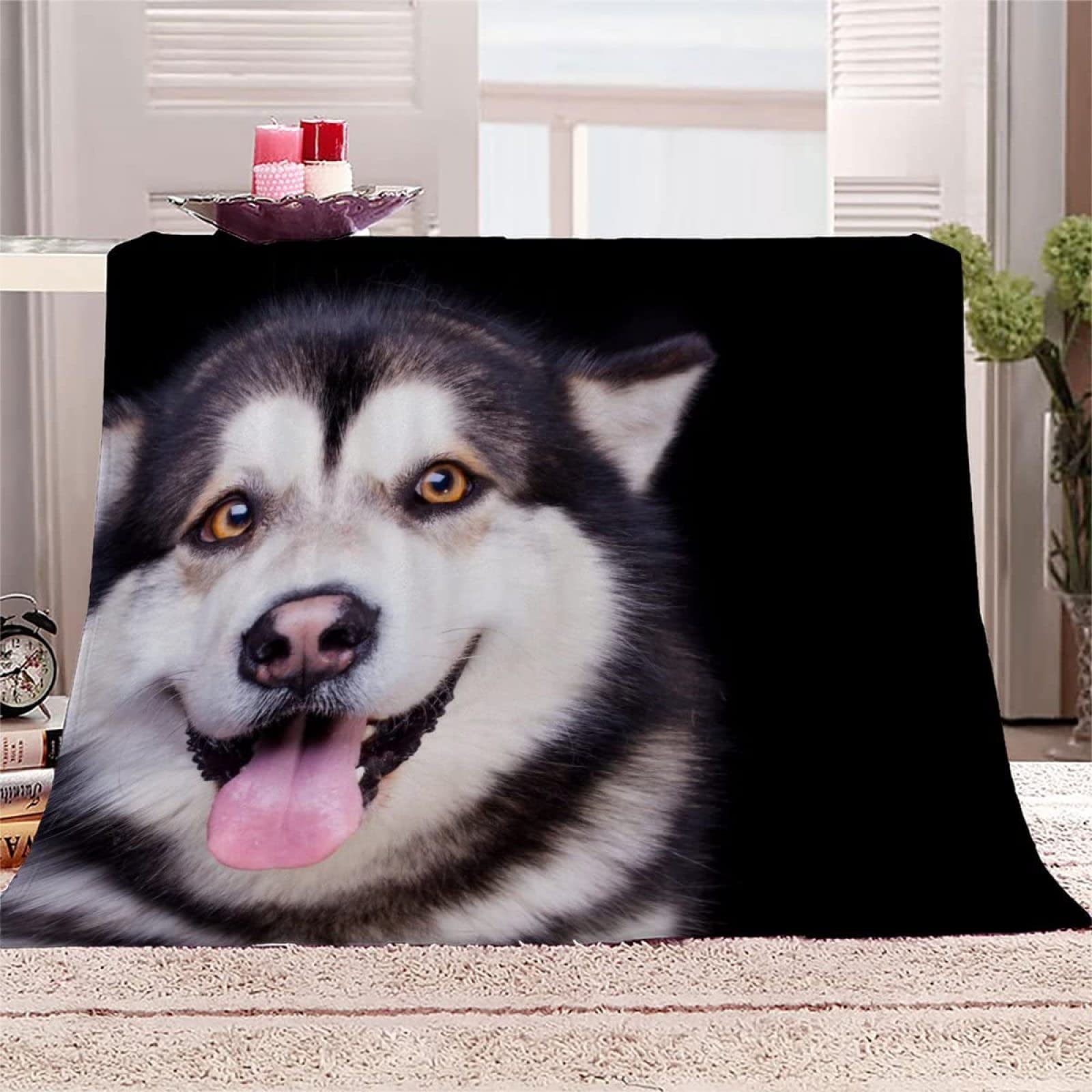 Couverture Polaire 200x220 Chien de Traîneau D'alaska, Plaid Chiens et Animaux en Flanelle 2 Personnes Doux et Chaude imprimée en 3D Couvertures pour Salon Canapé Canape Lit