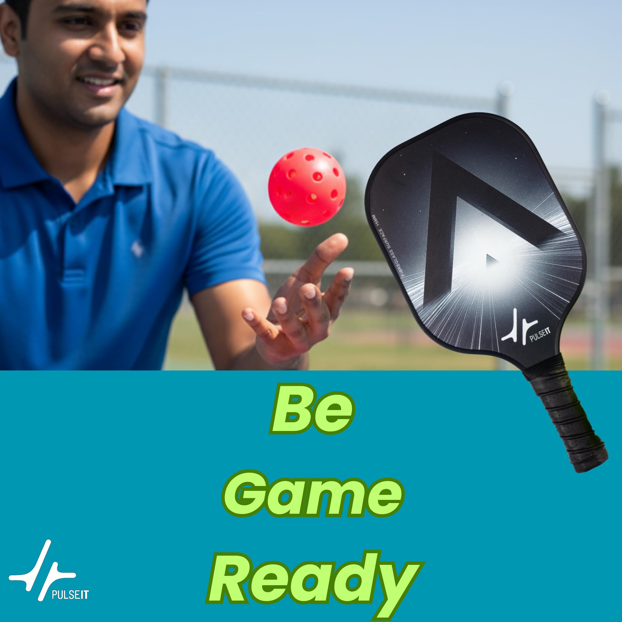 PulseIT Pickleball Paddle | 15mm Fiberglass Honeycomb Core, Lightweight & Non-Slip Grip | Indoor & Outdoor Pickleball Racket for Men & Women, All Skill Levels | Lunar Black 4