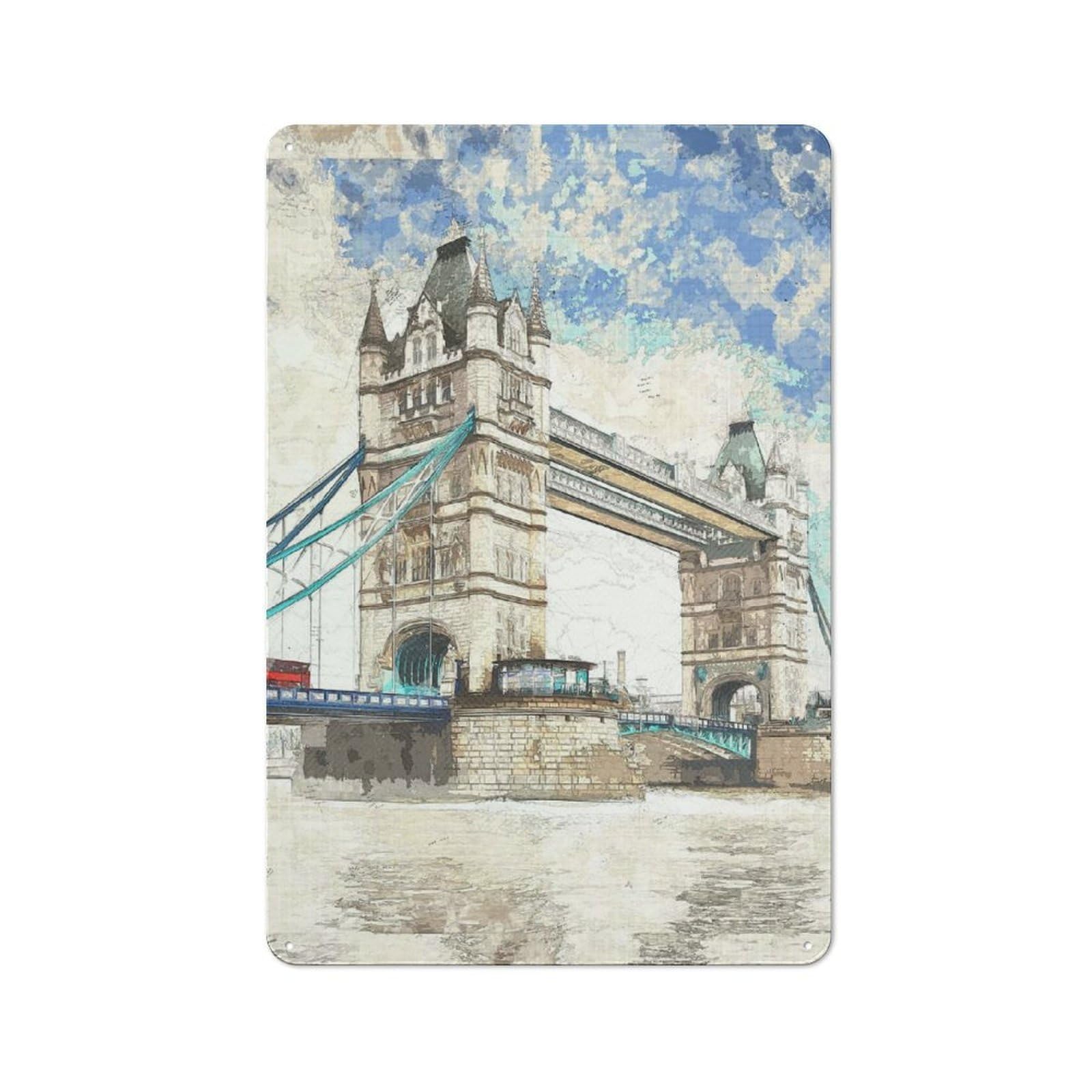 Junmoney London Tower Bridge Retro Metal Sign 30X20cm For Garage Wall, For Home Interiors And Metal Sign Collectors