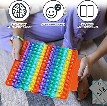 Multiplication Pop it 12x12, Times Table Toys with Math Flash Cards, Rainbow Poppet Fidget Chart Board, Learning Toy Stress Relief Fidgets for School Kid rainbowmathcard