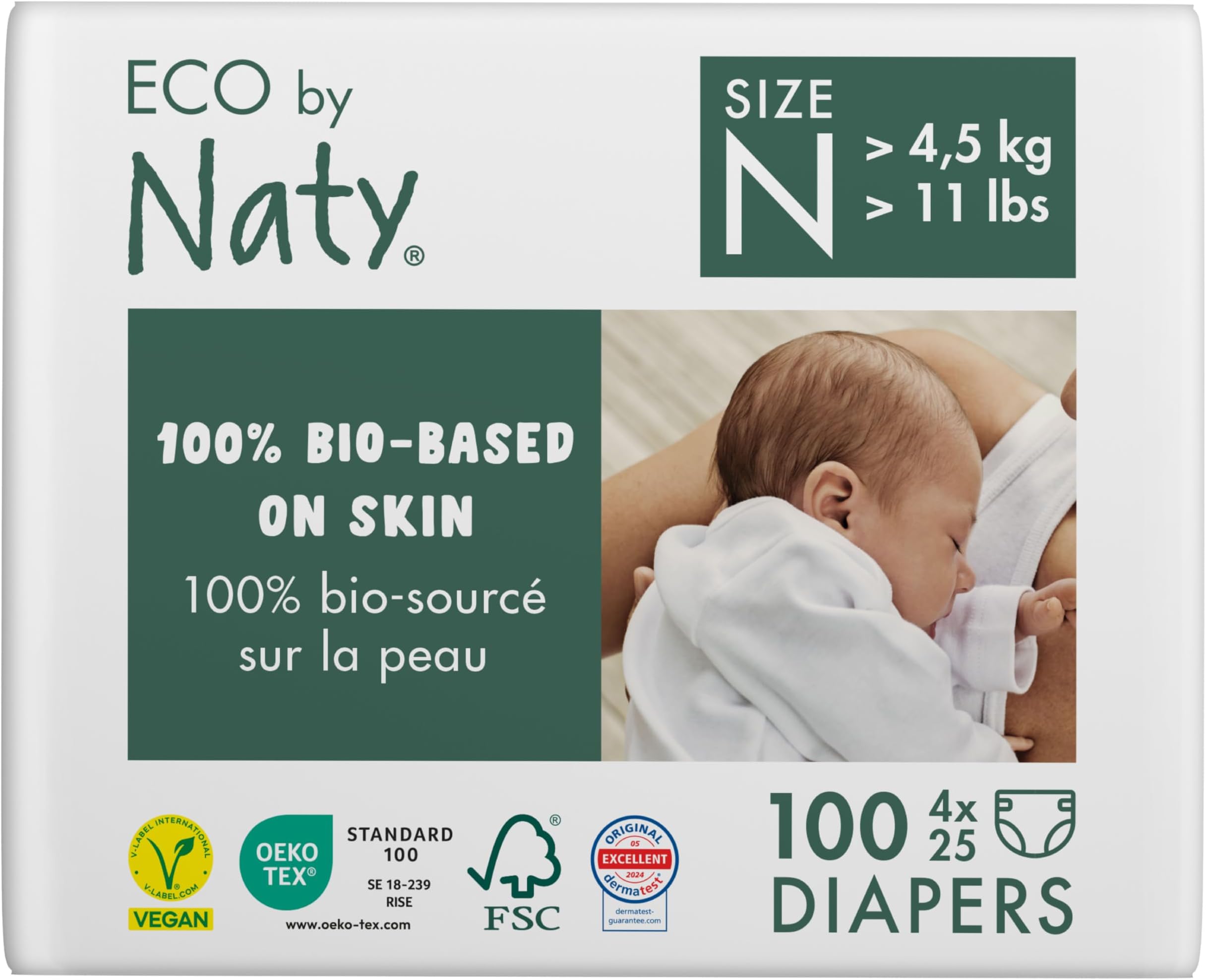 Eco by Naty Baby Diapers - Plant-Based Eco-Friendly Diapers, Great for Baby Sensitive Skin and Helps Prevent Leaking (Newborn, 100 Count)