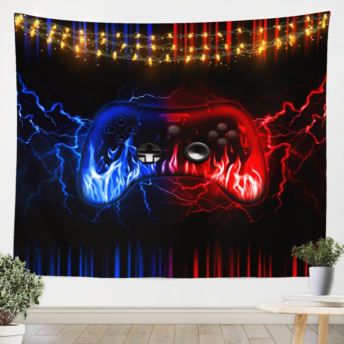 Feelyou Kids Gamer Tapestry,3D Video Gaming Tapestry Wall Hanging for Teens Boys,Green and Black Game Console Wall Tapestry,Geometric Game Contoller Wall Art for Bedroom Living Room 51"x59" image 5