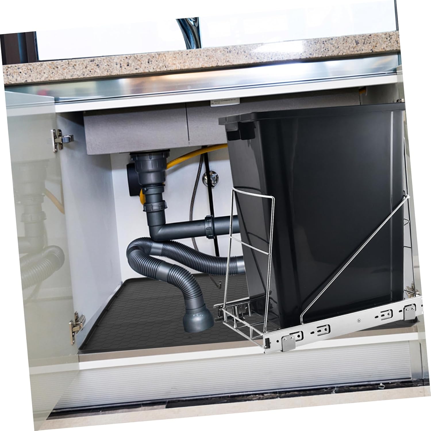 Adjustable Pull Out Slider Shelf for Trash Can under Cabinet Kitchen Organizer Easy Install Space-saving Design for Home and Office Use