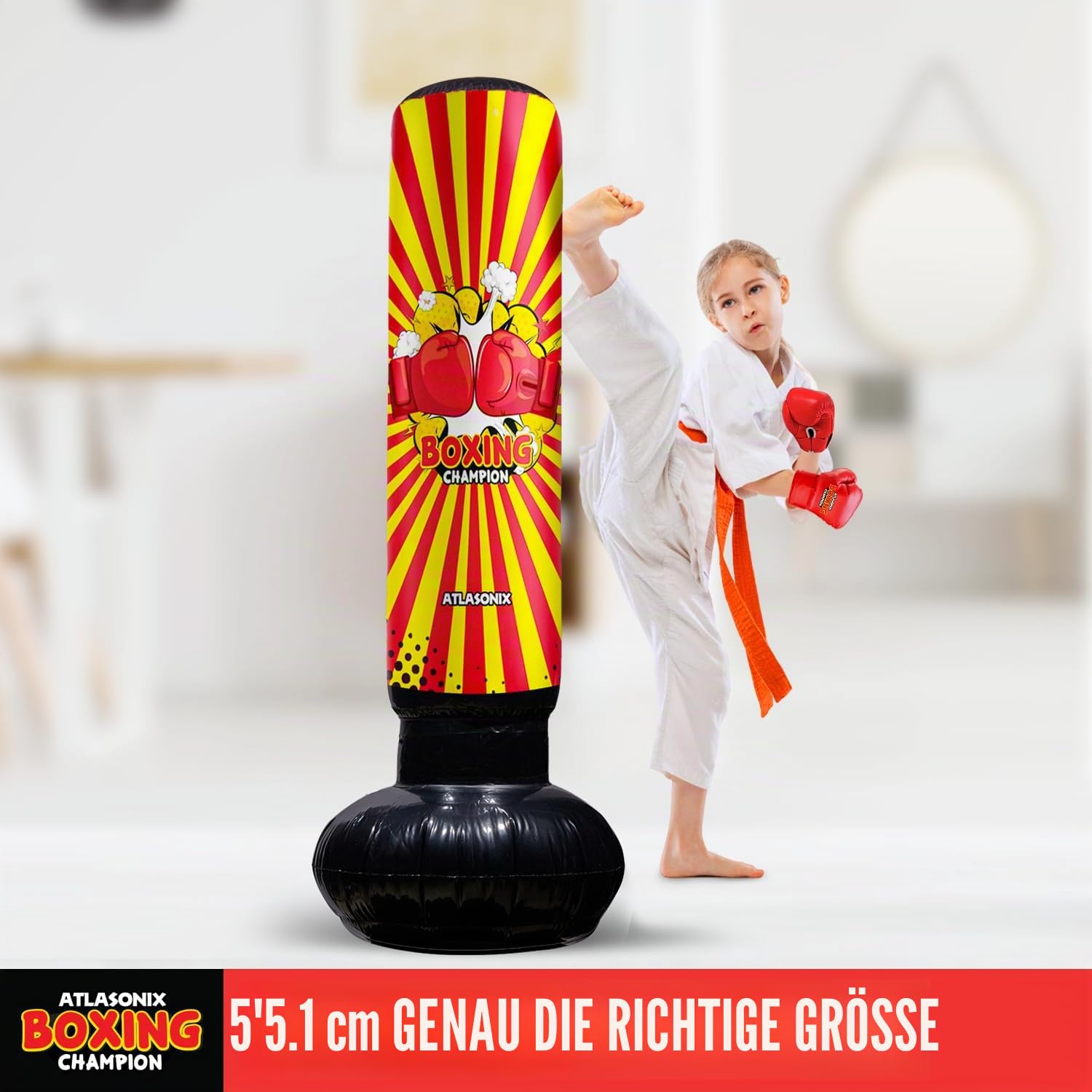 Aufblasbares Boxspielzeug für Jungen Alter 4-8-12, Stehender Kick-Dummy, Karate-Taekwondo-Ausrüstung, lustiges aktives Spiel, Geburtstagsfeier für Kinder, langlebiges Box-Set