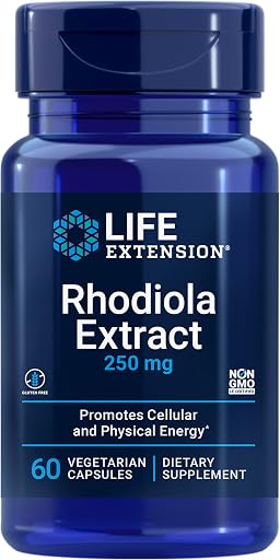 Life Extension Rhodiola Extract, Rhodiola rosea Supplement, standardized Extract, Promotes Physical and Mental Performance, Gluten-Free, Non-GMO, Vegetarian, 250 mg, 60 Capsules