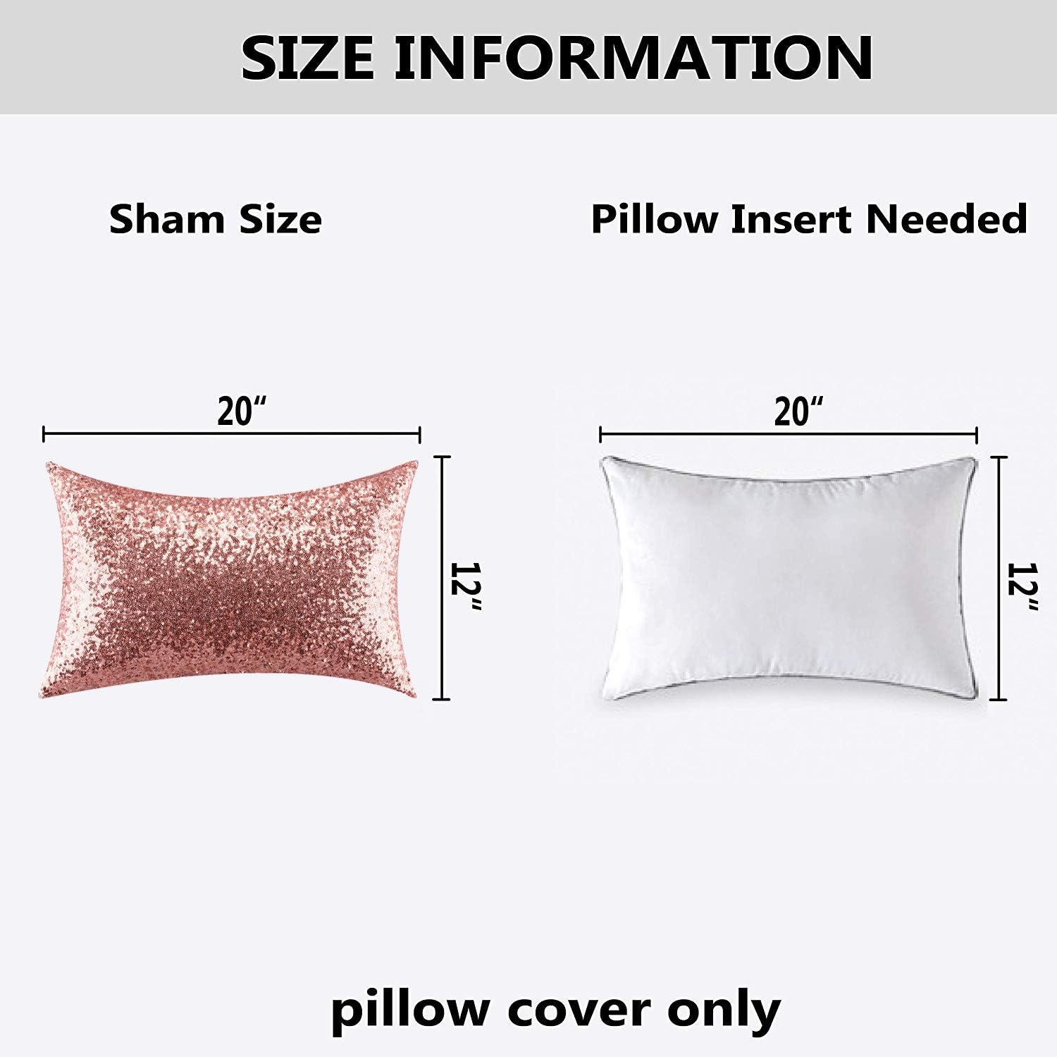 Kevin Textile Sequin Pillow Covers - Sparkling Comfy Satin Solid Sequin Fabric Throw Cushion Covers Pillowcases for Party/Christmas Decor with Hidden Zipper, 12"x20", Rosegold, 2 Pieces