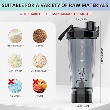 Electric Shaker Bottle, 20 oz Rechargeable Shaker Cup for Protein Mixes and Pre Workout, Portable Gym Protein Blender for Meal Replacement Shakes | Leak-Proof w/Handle | BPA Free (Black)