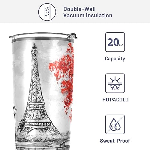 Miniatura 4 de OTVEE Vaso de 20 onzas con tapa y pajilla, taza de viaje de acero inoxidable con aislamiento al vacío, doble pared, libre de BPF, botella de agua a