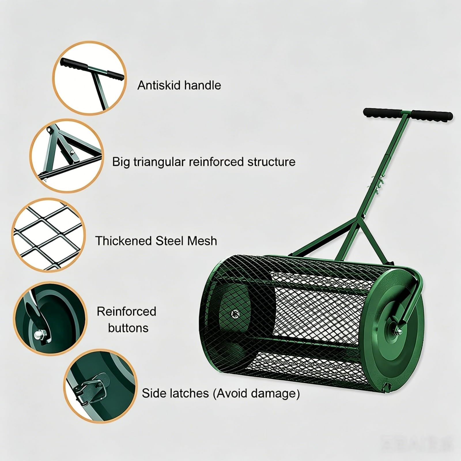 Esparcidor De Abono para Césped Y Jardín, Rodillo Esparcidor De Compost Y Turba De Alta Resistencia De 60 Cm con Mango En Forma De T, Herramienta Duradera para Esparcir Fertilizante Y Estiércol
