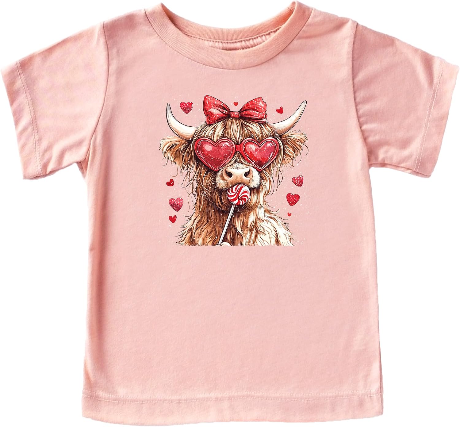 Olive Loves Apple Cute Highland Cow Valentine's Day Shirt for Kids Hearts and Candy Tee for Girls