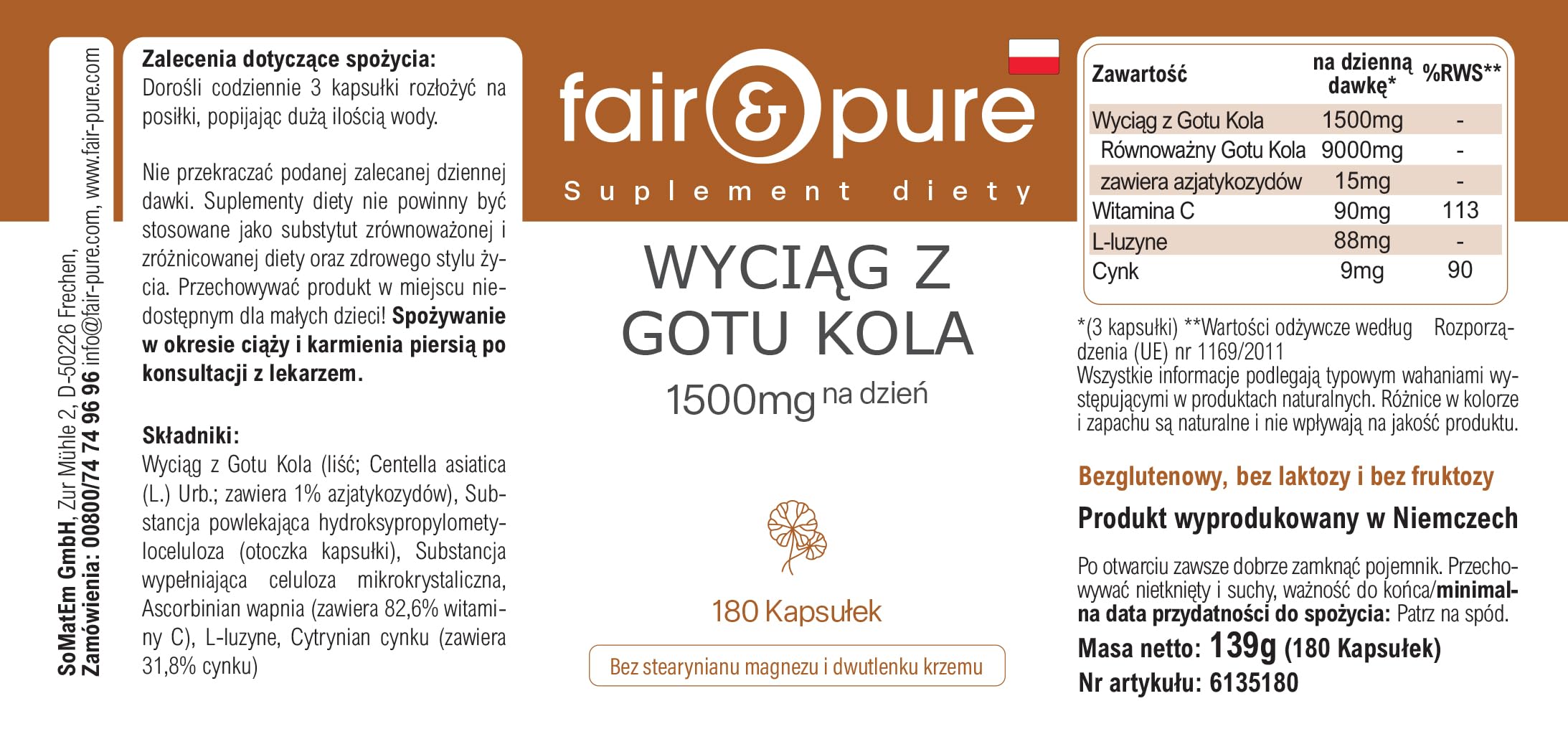 Fair & Pure® - Estratto di Centella asiatica 1500mg - 180 capsule - Centella asiatica - con vitamina C e zinco - vegano - altamente dosato
