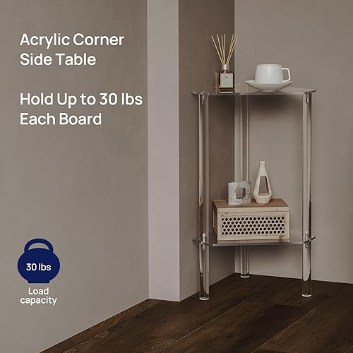 Miniatura 4 de HMYHUM Mesa auxiliar triangular de acrílico transparente, mesa auxiliar de esquina para espacios pequeños, mesa decorativa pequeña para sala de