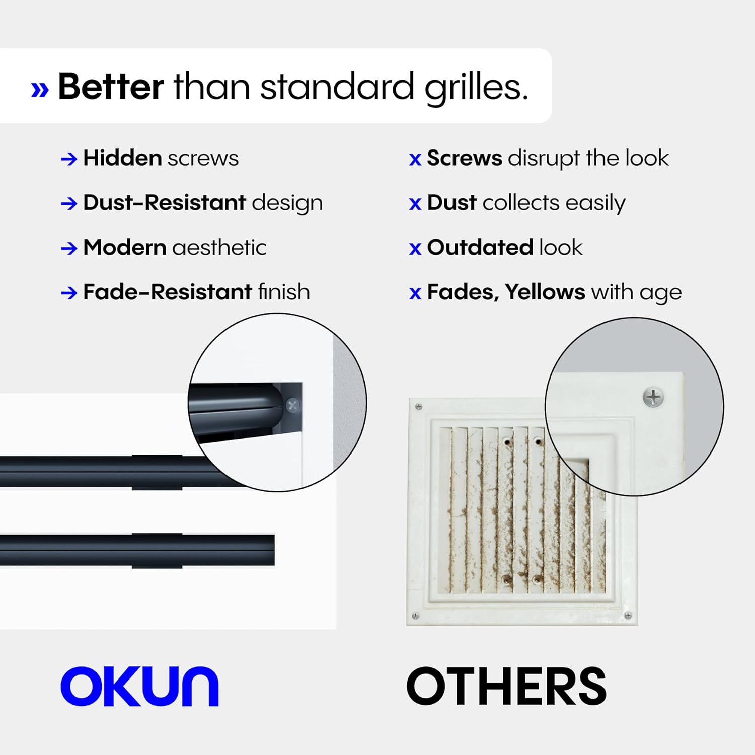 OKUN - Standard Linear Slot Diffuser - 16" x 4" Duct Opening Cutout - 18" x 6" Matte White AC Vent Cover - Concealed Design Register Grille for Ceiling/Walls - Decorative Air Vent