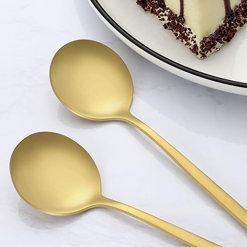 Miniatura 3 de Pleafind 36 cucharas de cena de oro mate, cucharas de 8.3 pulgadas, cuchara de acero inoxidable, cucharas de cubiertos, cuchara grande de cabeza