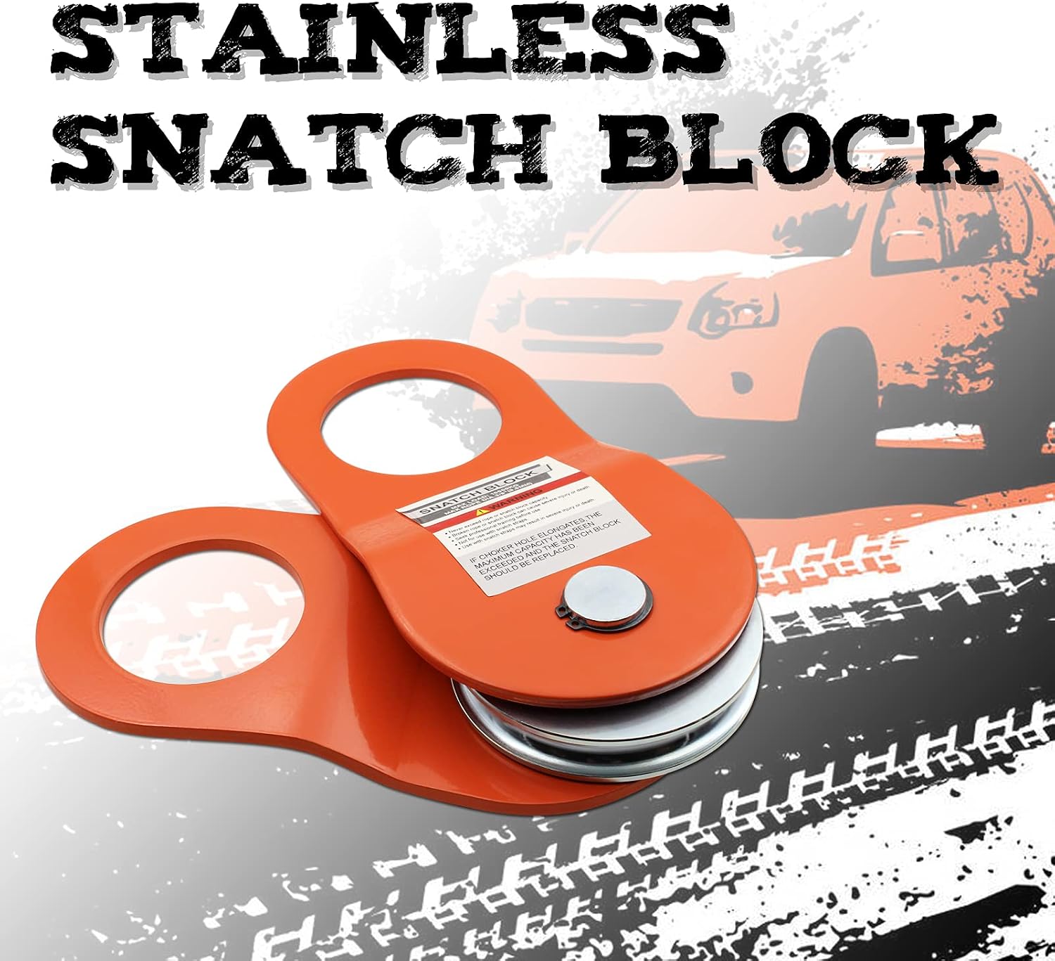 MILINI Snatch Block, Strength Recovery Off-Road Heavy Duty Winches Pulley for Synthetic Rope or Steel Cable, Universal Tackle Block for Truck, Tractor, ATV & UTV (Orange, 10T)