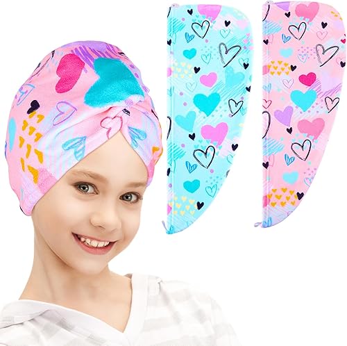 Miniatura 8 de FIOBEE Toalla de microfibra para el cabello para niños, toalla de secado rápido, turbantes absorbentes para cabello húmedo con botón, para mujeres y