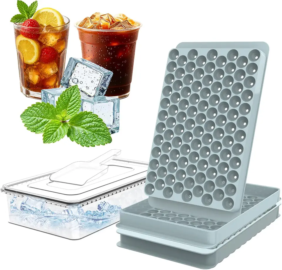 Kit 2 Formas De Gelo Com Tampa, Gelo Bola E Gelo Esférica 104 Cubos, Flexível E Livre De BPA, Para Papinha, Gelatina, Café, Suco, Whisky E Bebidas