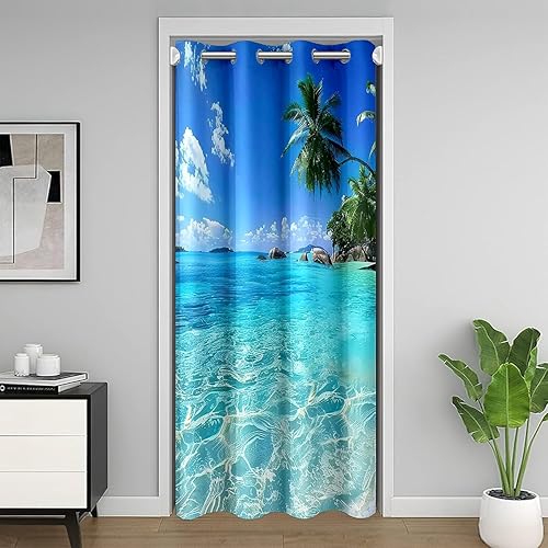 Cortina opaca con estampado de hojas de palmera, estilo hawaiano para verano, playa, estilo vacacional, palmeras verdes, naturaleza tropical, mar, Cortina opaca con estampado de hojas de palmera, estilo hawaiano para verano, playa, estilo vacacional, palmeras verdes, naturaleza tropical, mar,