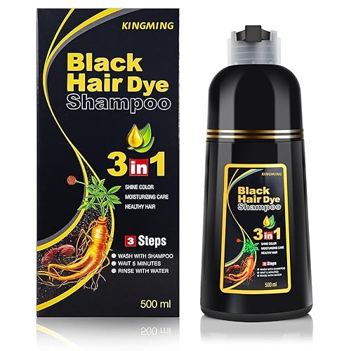 KINGMING Black Hair Dye Shampoo for Gray Coverage, 3 in