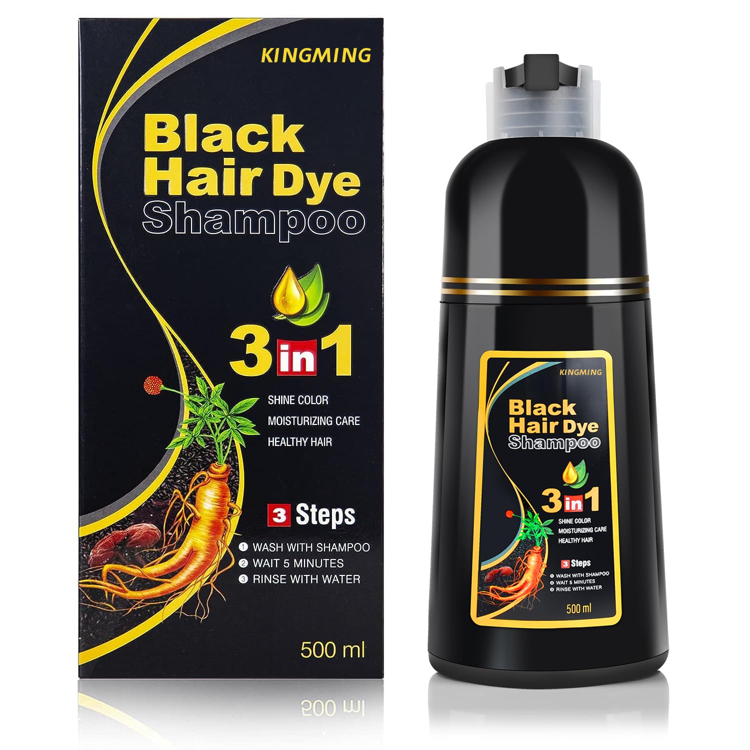 KINGMING Black Hair Dye Shampoo