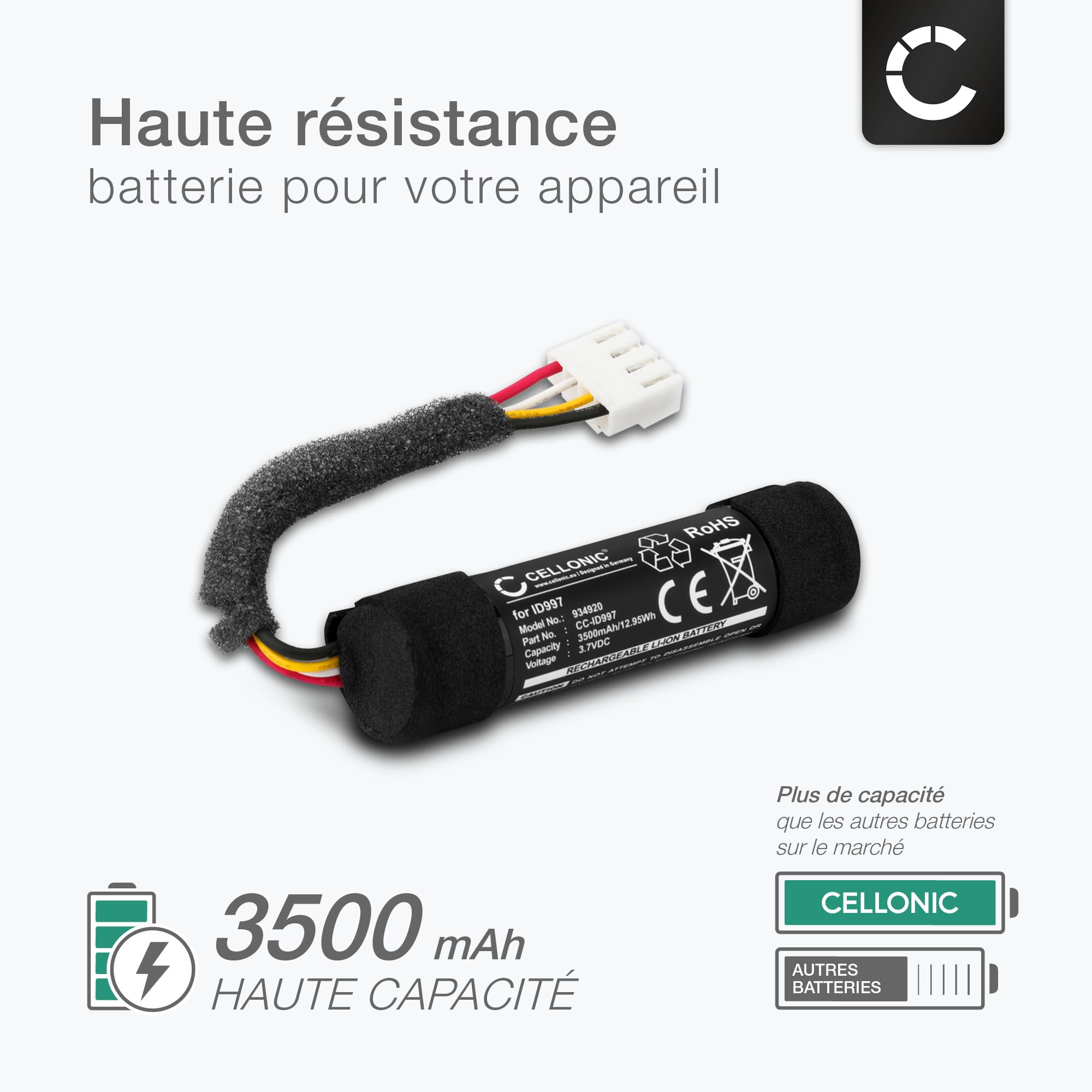 Vhbw – Batterie Li-ion 3200mAh 3,7V pour Harman/Kardon Onyx Studio 3 – Autonomie prolongée – Compatible avec chargeurs standards