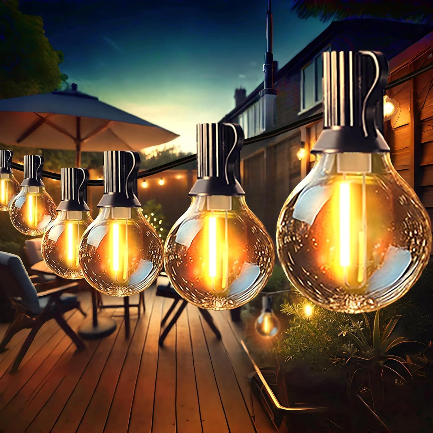 Guinguette Outdoor Extendable Garland with 12 + 1 Shatterproof Bulbs, 10 m Outdoor String Light IP44, Bright and Energy Saving Outdoor String Lights