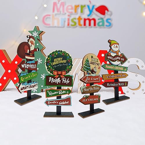 Miniatura 5 de Decoraciones de Mesa de Navidad, 4 Letreros Rectangulares de Madera, Estilo Rústico de Granja, Policromado, 8.86 x 4.72 Pulgadas, Montaje en Pared