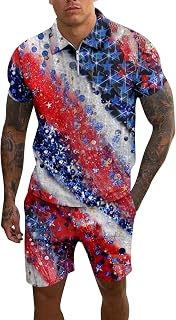 rtdgcv Jogging Bottoms Set Short Men Sets 2 Piece Outfit Tracksuits 4th of July Outfits American Flag Short Sleeve T-Shirt and Shorts Set Jogging