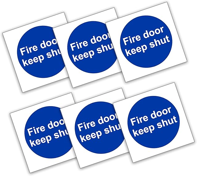 Stcky Fire Door Safety PVC Signs [Pack of 6] - Fire Door Keep Shut Sign (100mm x 100mm)