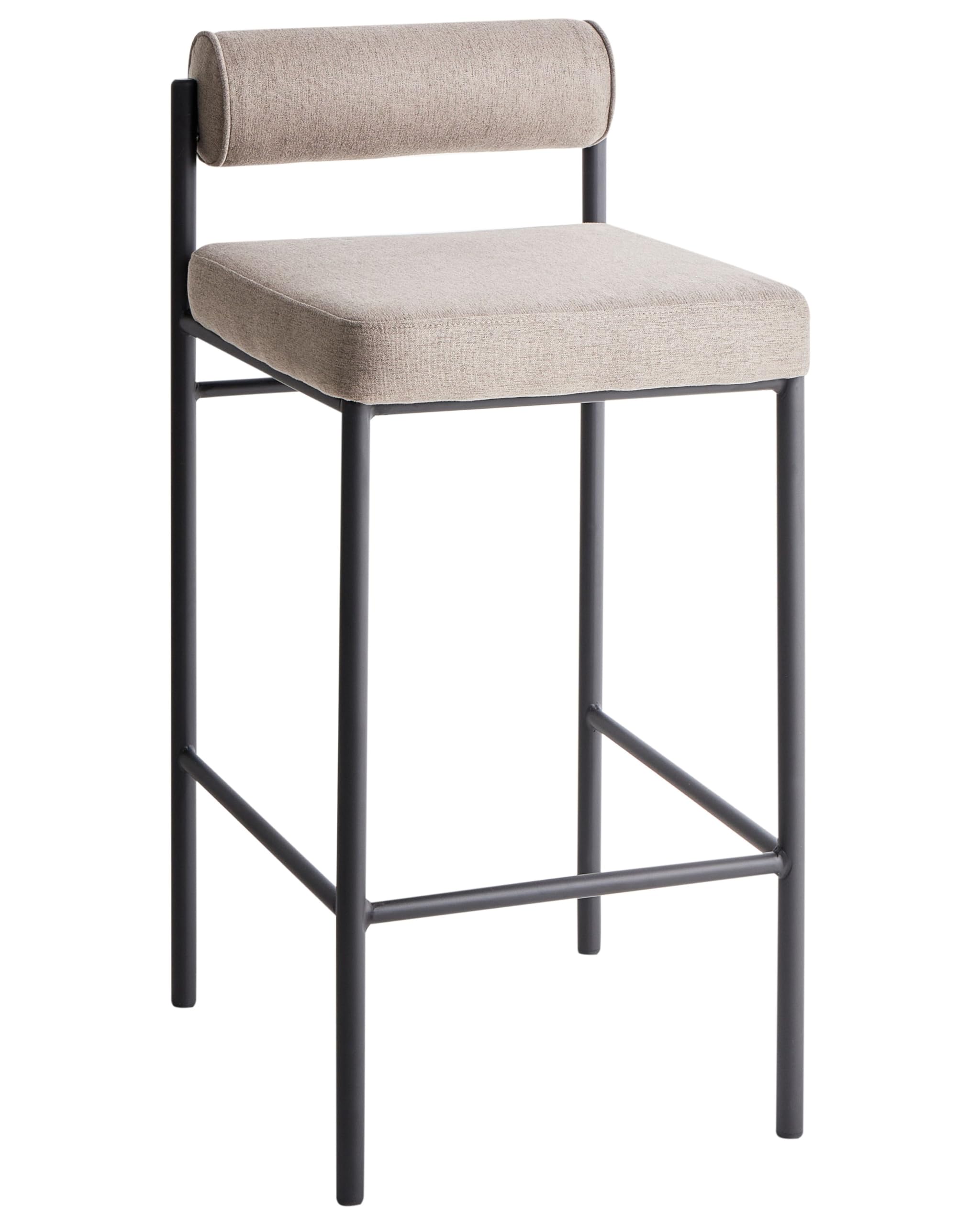Beliani Barstuhl 2er Set Stoff beige/Taupe niedrige Lehne Metallgestell Fußstütze Amaya