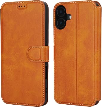 QLTYPRI Wallet Case for iPhone 16 Plus, Light Brown