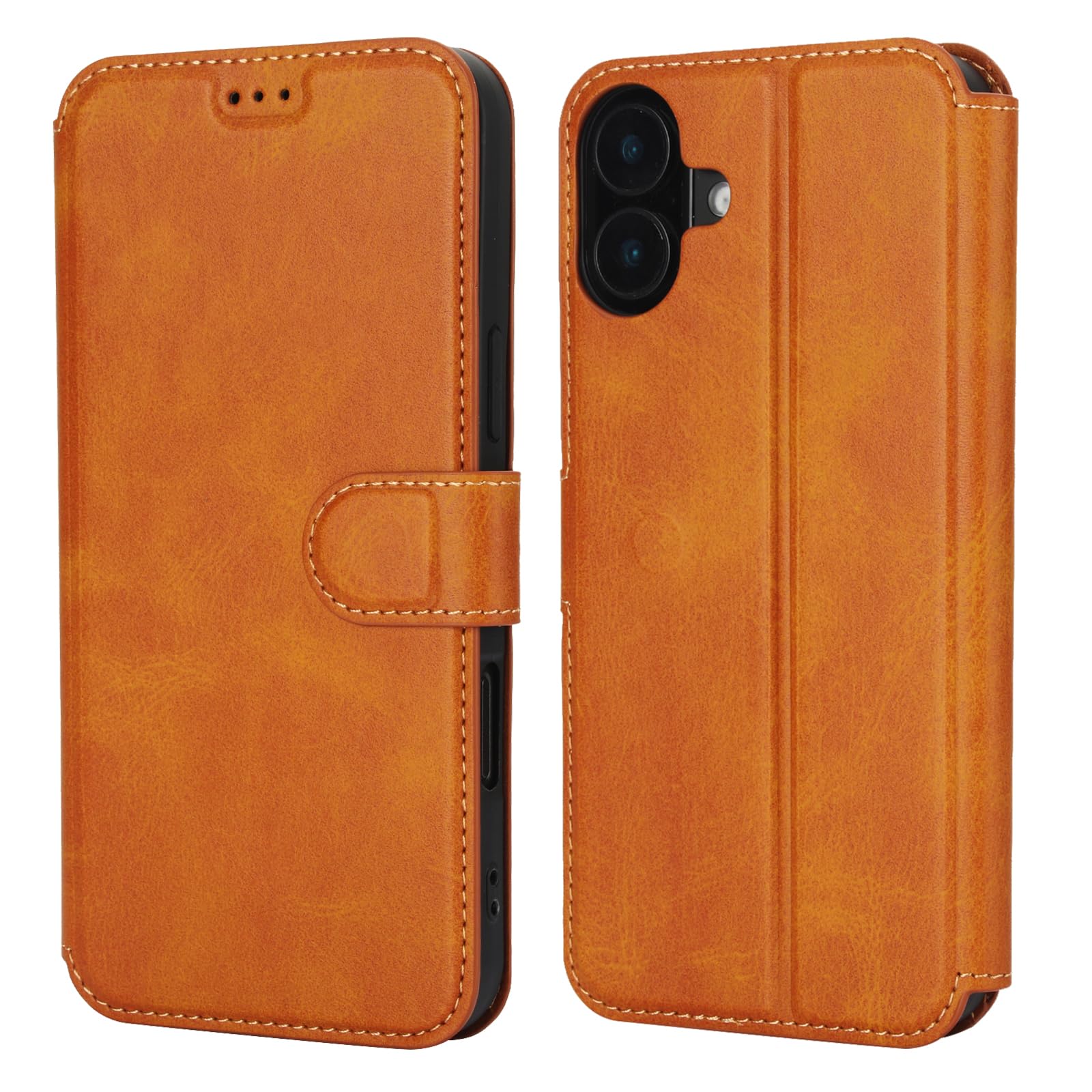 Étui portefeuille iPhone 16 Plus marron avec support béquille vidéo - 8