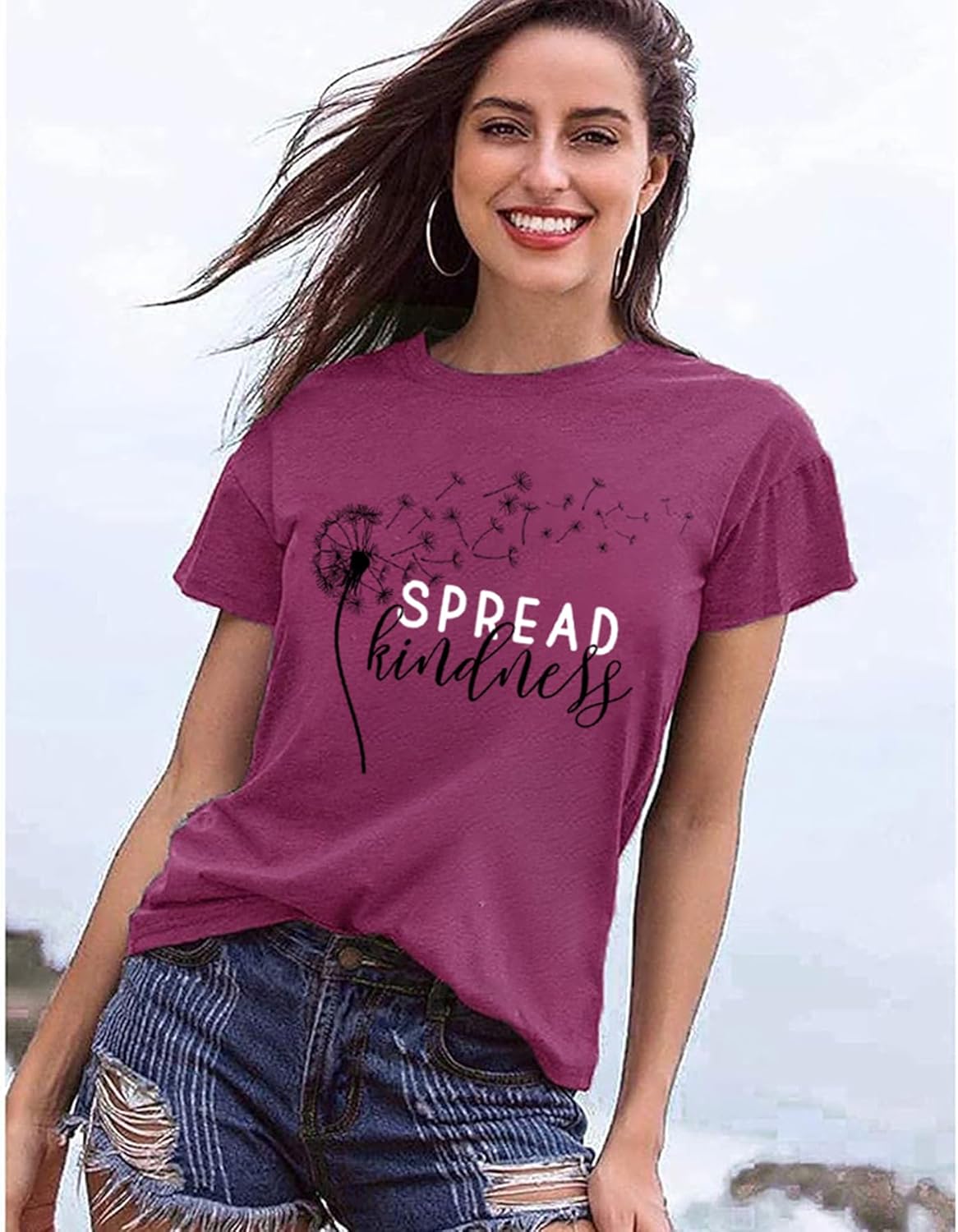Women's Summer Spread Kindness T Shirts for Women Dandelion Graphic Loose Tees Crew Neck Short Sleeve Casual Printed Cute Top - Image 4
