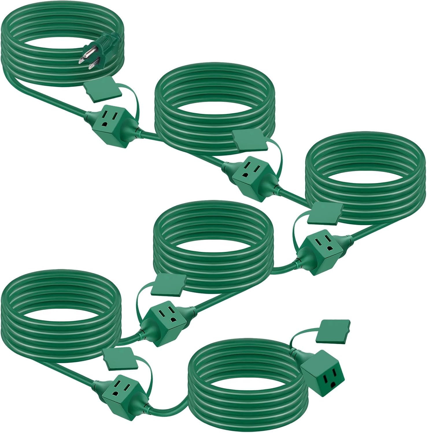 50ft Extension Cord Outdoor with Multiple Outlets - Christmas Waterproof Power Splitter, UL Certified, 6 Outlets 125V/15A/1500W/16AWG/3C Power Cables Plugs for Decoration Lights, Green