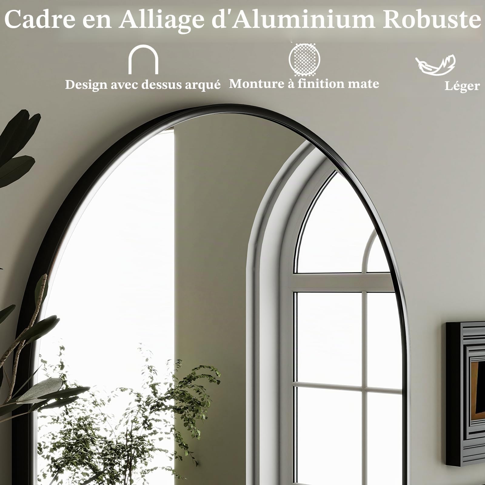 HARRITPURE Miroir de Salle de Bain arqué 50,8 x 76,2 cm – Miroir Mural – Miroir arqué Noir – Cadre en Alliage d'aluminium pour Salle de Bain, Salon, Chambre, Salle de Bain et entrée