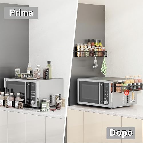 Aufworld Porte-épices magnétique pour réfrigérateur - Lot de 2 étagères magnétiques, organisateur frigo avec 4 crochets amovibles, étagère magnétique pour rangement et organisation de cuisine(2 PACK) - 7