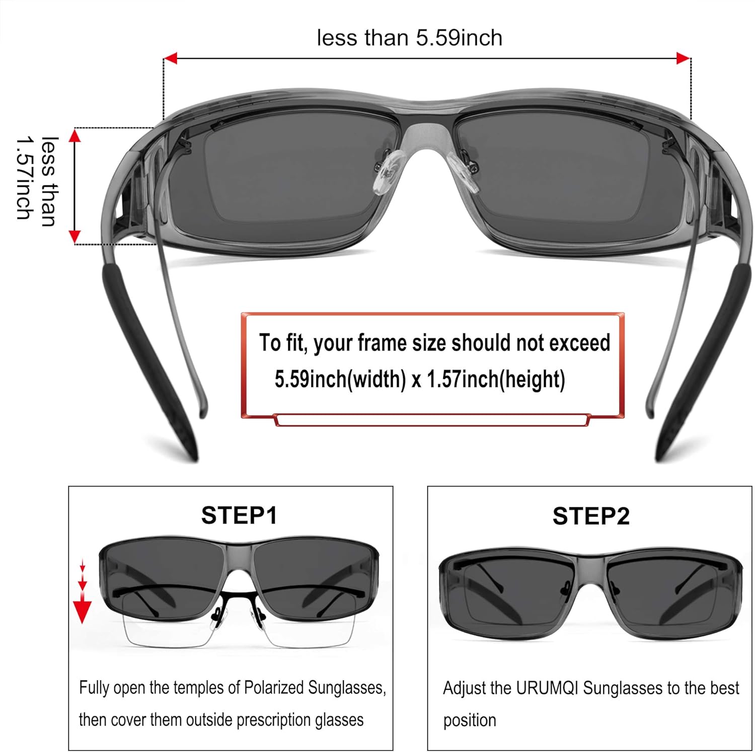 Miniatura 4 de URUMQI Gafas de sol ajustables sobre las gafas polarizadas 100 protección UV gafas de sol envolventes para hombres y mujeres que conducen