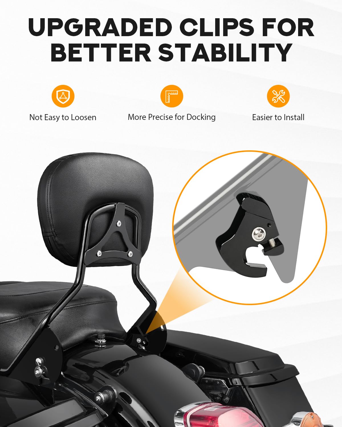 PBYMT Schienale passeggero Sissy Bar, schienale posteriore staccabile, Sissy Bar a sgancio rapido adatto per Harley Davidson Touring Street Glide Road Glide Road King Electra Glide 2009-2024, nero