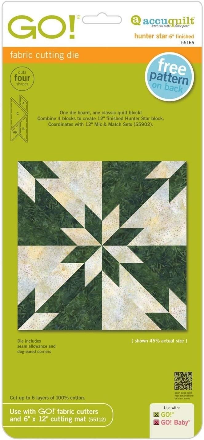 AccuQuilt GO! Hunter Star-6" Finished (Makes 12" Finished Blocks) Block on Board Fabric Cutting Die.