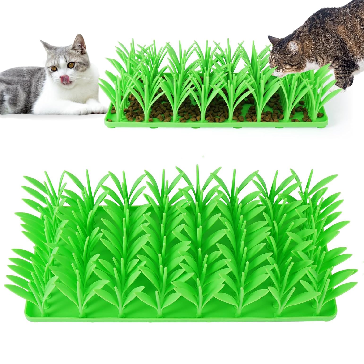 AngjuSilicone Grass Mat for Cats,Slow Food Cat Mat Grass,Pet Snuffle Mat for Dog,Green Grass Silicone Cat Foraging Mat Motivate Pets to Forage for Food,Interactive Cat Food Toy for Boredom
