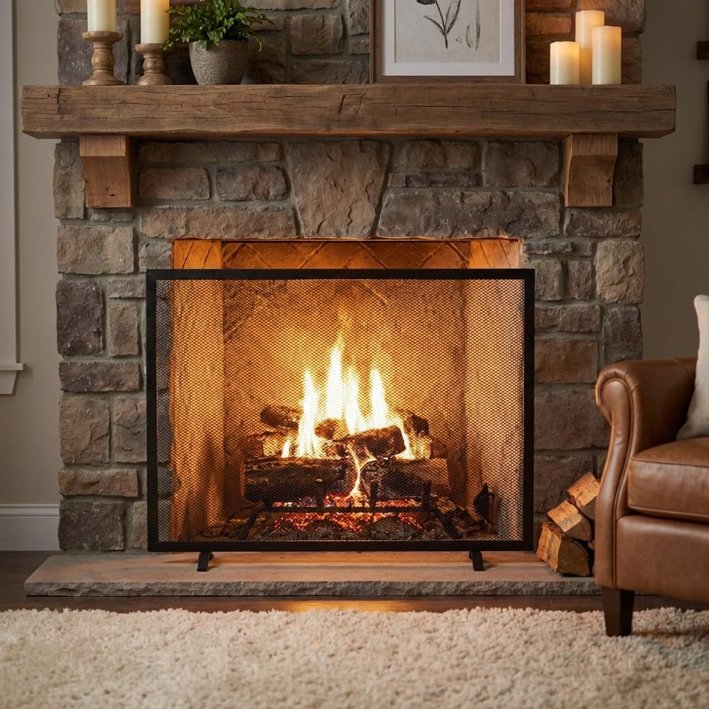 Suinga Salvachispas de Chimenea 1 Panel 60x50 cm, Rejilla Metálica Protectora contra Chispas, Pantalla de Seguridad para Chimeneas, Negro