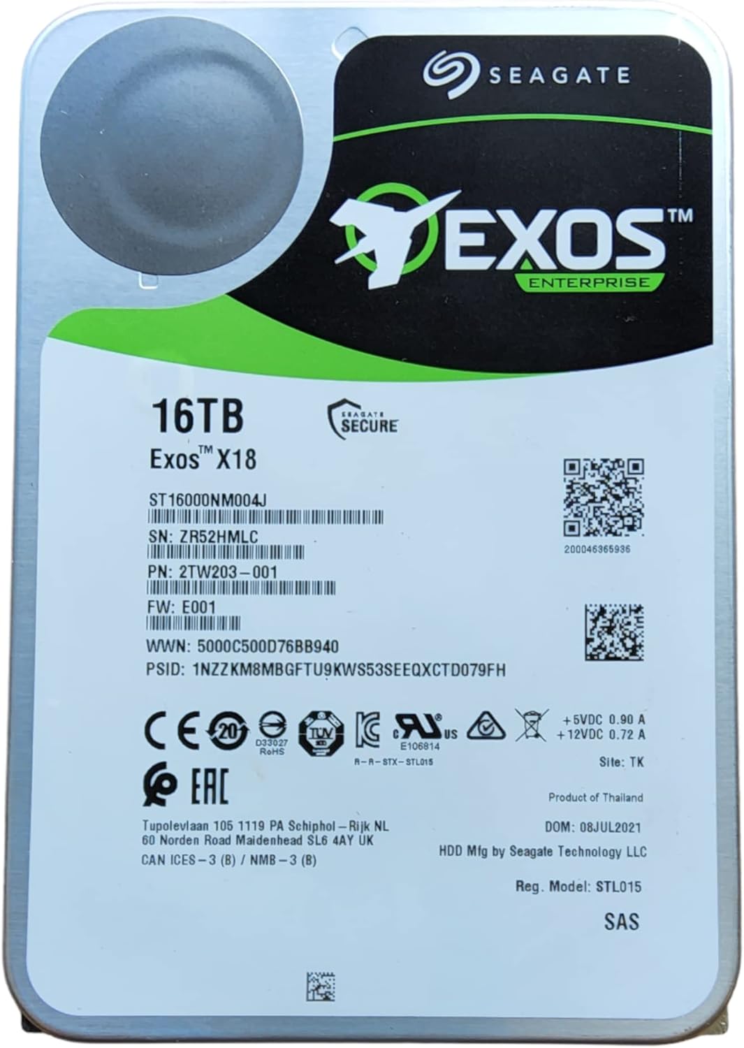 Seagate Exos X18 ST16000NM004J 16 TB Hard Drive - 3.5" Internal - SAS (12Gb/s SAS) (Renewed)