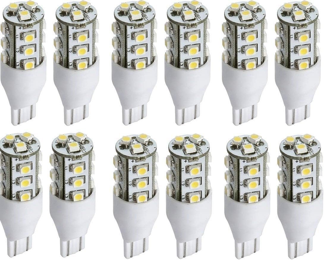 TCBunny LED Replacement Light Bulb 921/T15 Wedge base 52 Lumens 12v or 24v Natural White (12 Pcs)