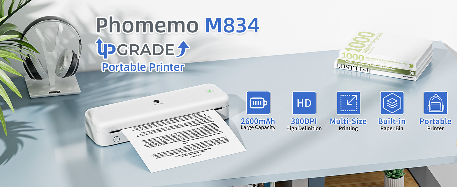 Phomemo M834 Dot Matrix Printer, Portable Printer A4 Compatible