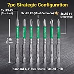 JIS Tournevis #1#2#3 Jeu de points croisés magnétiques japonais 3" 7 PCS | Taïwan S2 Acier, embouts à impact CNC Kit pour Conseils Anti-Came-Out Compatible avec Honda, Tamiya, Shimano