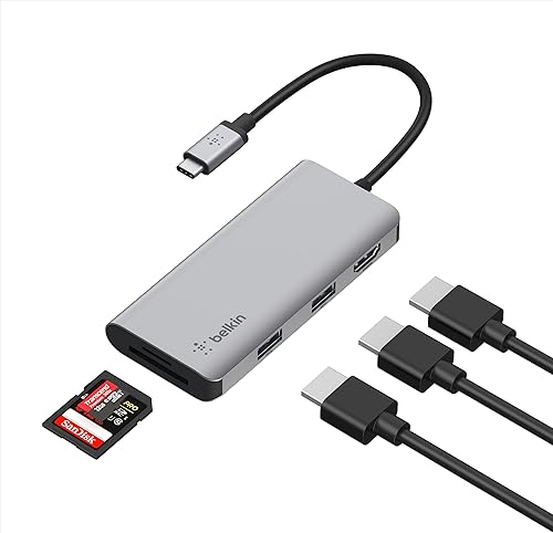 Belkin Concentrador USB-C, estación de acoplamiento multipuerto USB-C 5 en 1 para MacBook y Windows con HDMI 4K 1.4, 2 USB-A 3.1, SD 3.0 y Micro SD