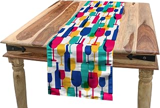 Lunarable Winery Table Runner, Cocktail Glasses and Wine Bottles Pattern Bar Menu Party Alcohol Drinks, Dining Room Kitchen Rectangular Runner, 16" X 120", Multicolor