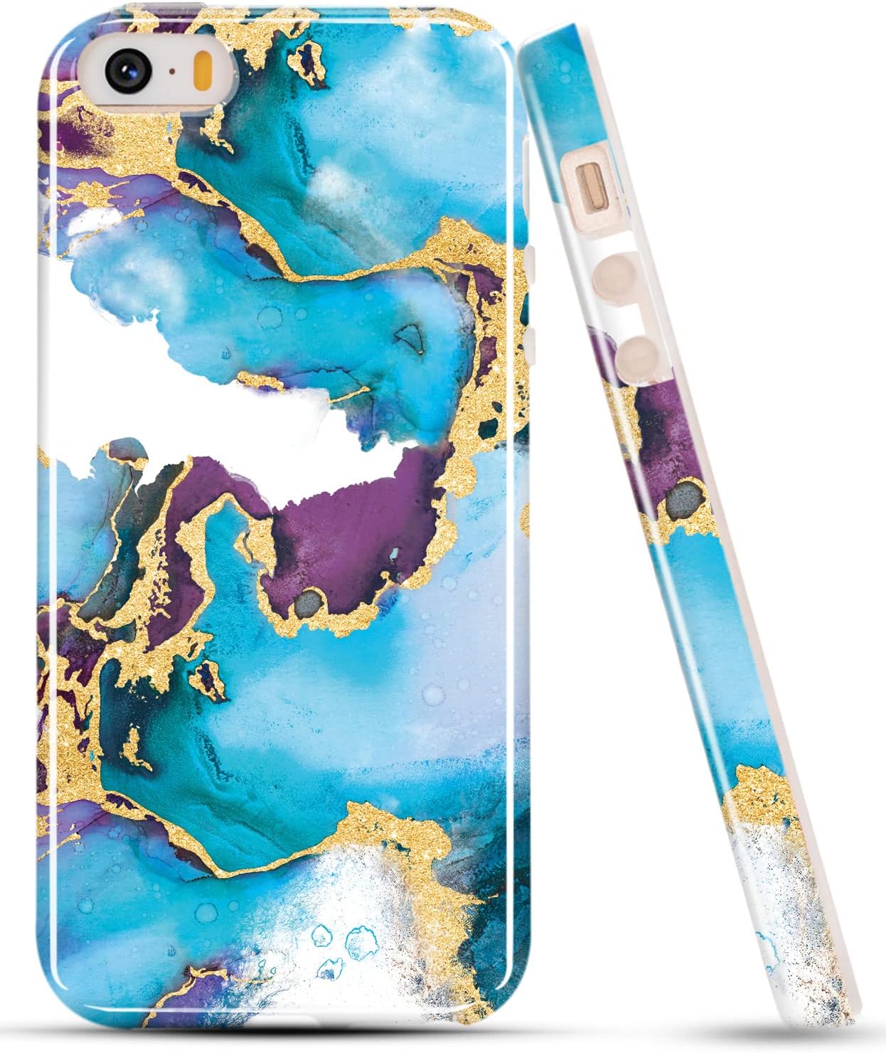 luolnh iPhone 5 5S Case,Brilliant Marble Design Shockproof Clear Bumper TPU Soft Case Rubber Silicone Skin Cover Case for iPhone 5 5s (Blue White Purple)